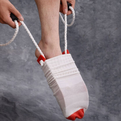 Red WIDE Semi-Rigid Sock Aid In Use